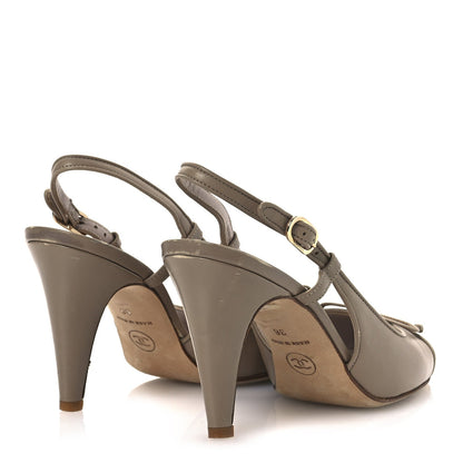 Chanel Metallic Lambskin Cap Toe CC Slingback Heels 36 Beige Gold 5 of 17
