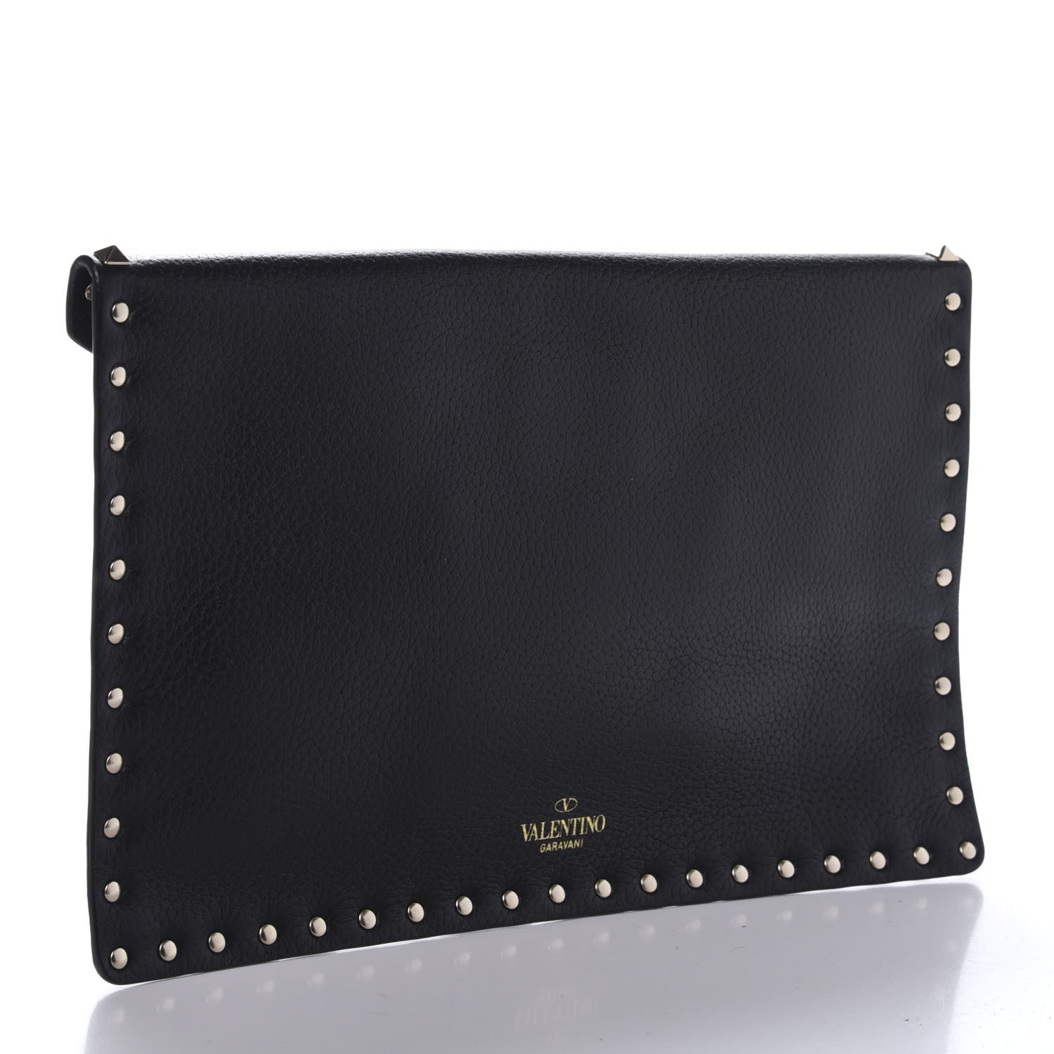 Valentino Garavani Pebbled Calfskin Large Rockstud Envelope Clutch Black 3 of 9