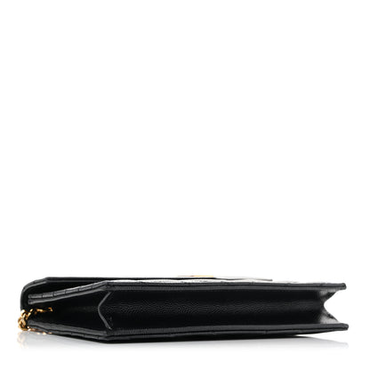 Saint Laurent Grain De Poudre Matelasse Chevron Monogram Envelope Chain Wallet Black 4 of 12