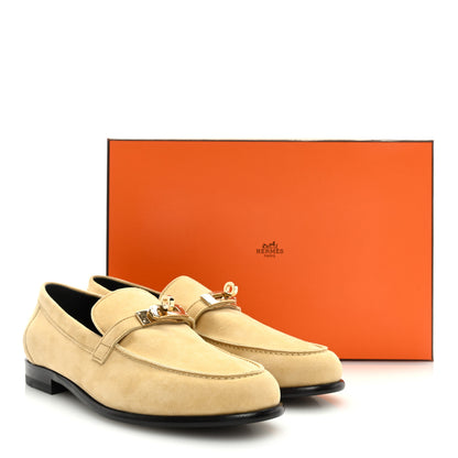 Hermes Suede Goatskin Womens Destin Loafers 38.5 Beige Crin 9 of 9