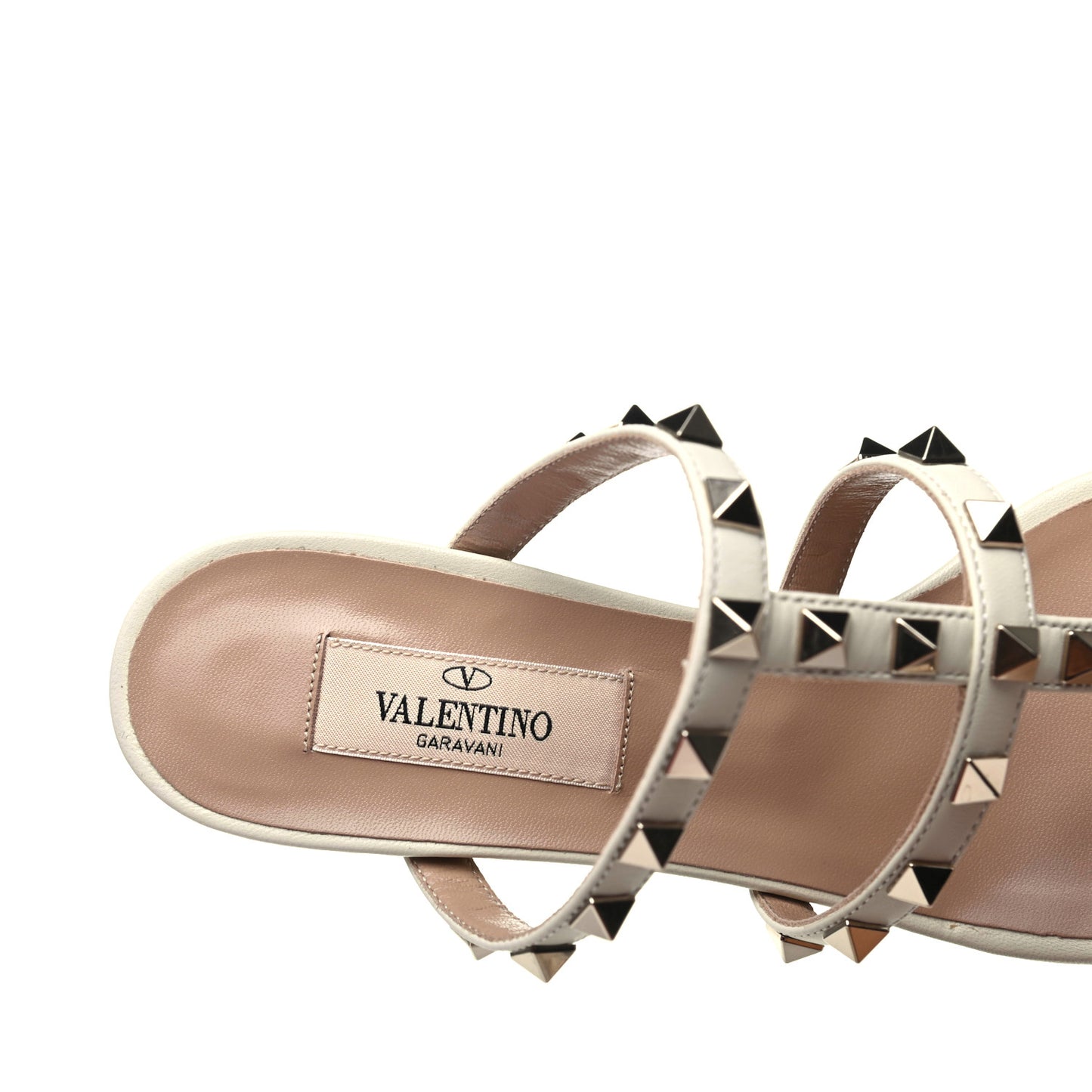 Calfskin Nappa Rockstud 60mm Caged Slide Sandals 37 Light Ivory