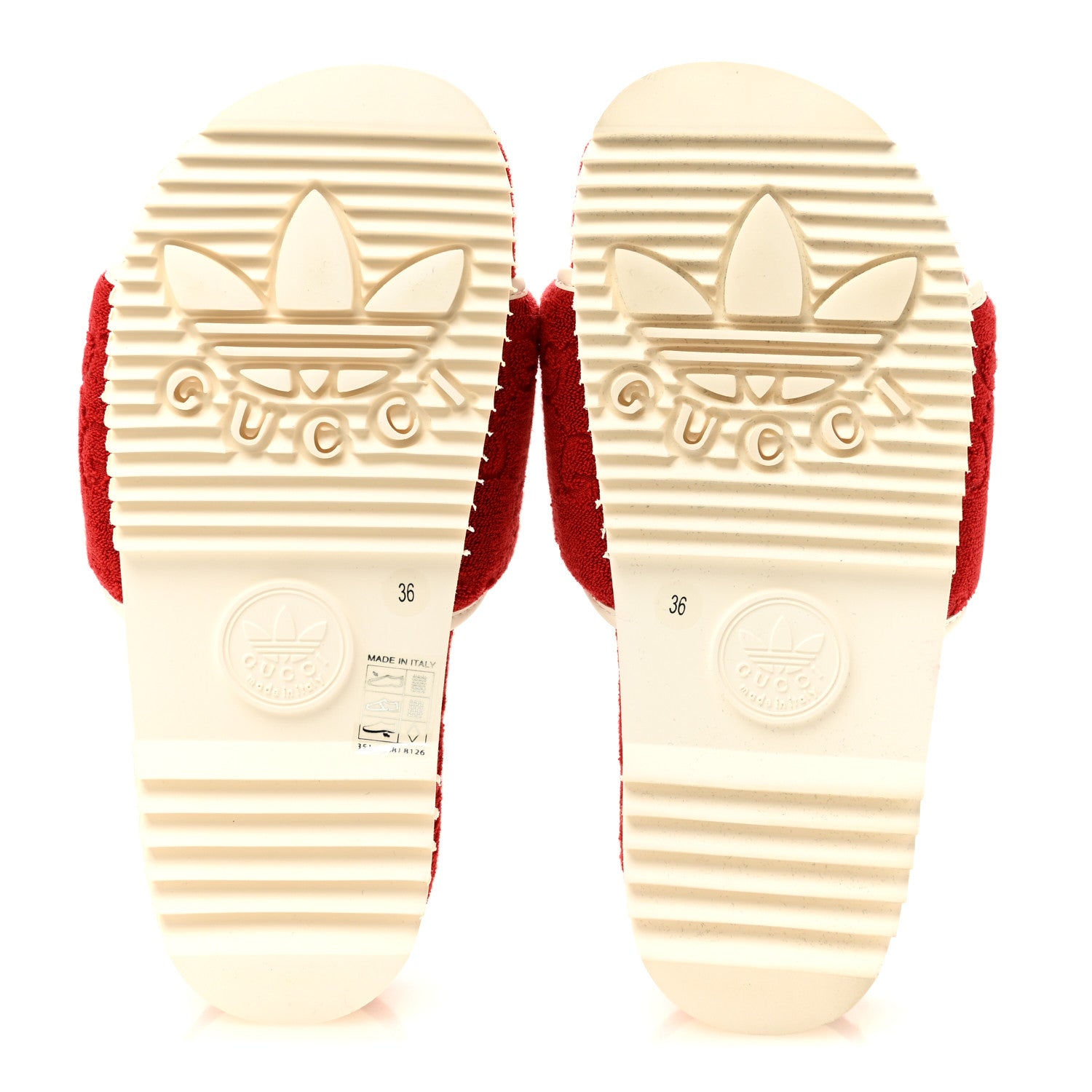 Gucci X ADIDAS Terry Cloth GG Monogram Womens Platform Sandals 36 Maple Red Off White 6 of 9