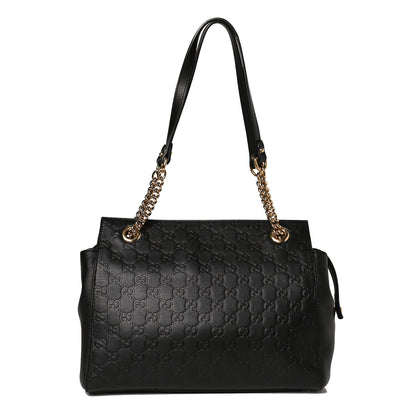 Gucci Guccissima Signature Medium Shoulder Tote Bag Black 1 of 13