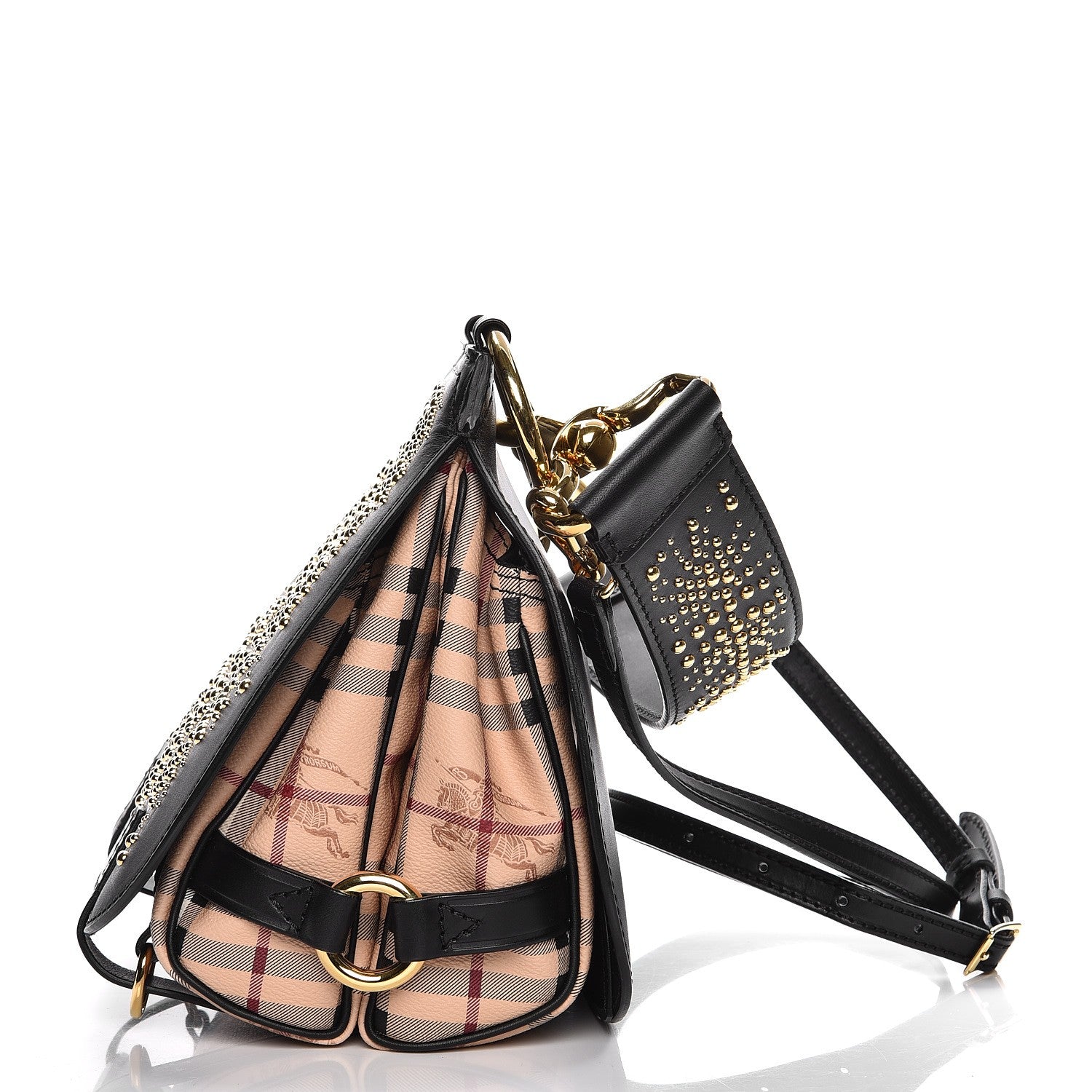 Burberry Calfskin Haymarket Check Studded Large Bridle Saddle Bag Black 11 of 12