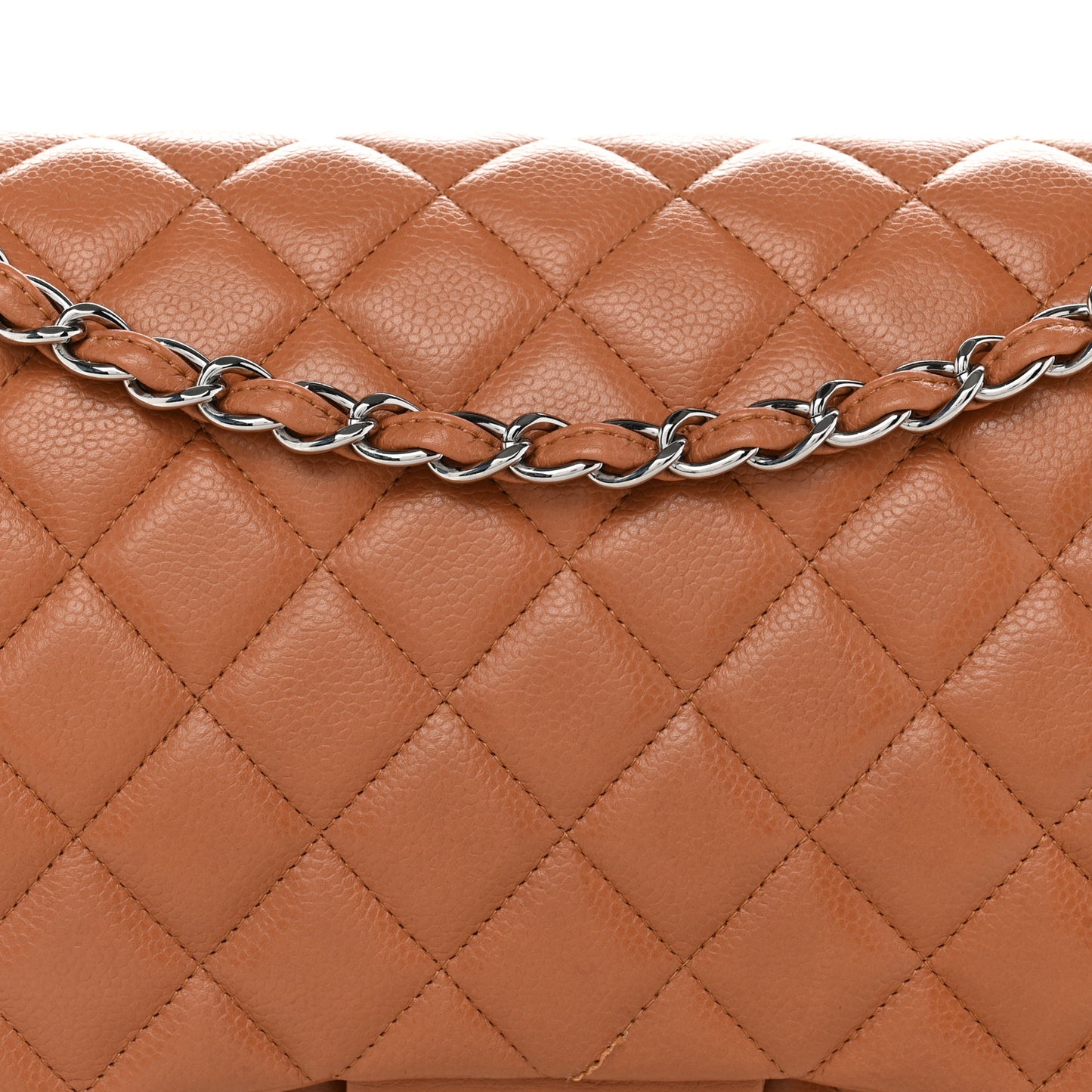 Caviar Quilted Maxi Double Flap Light Brown