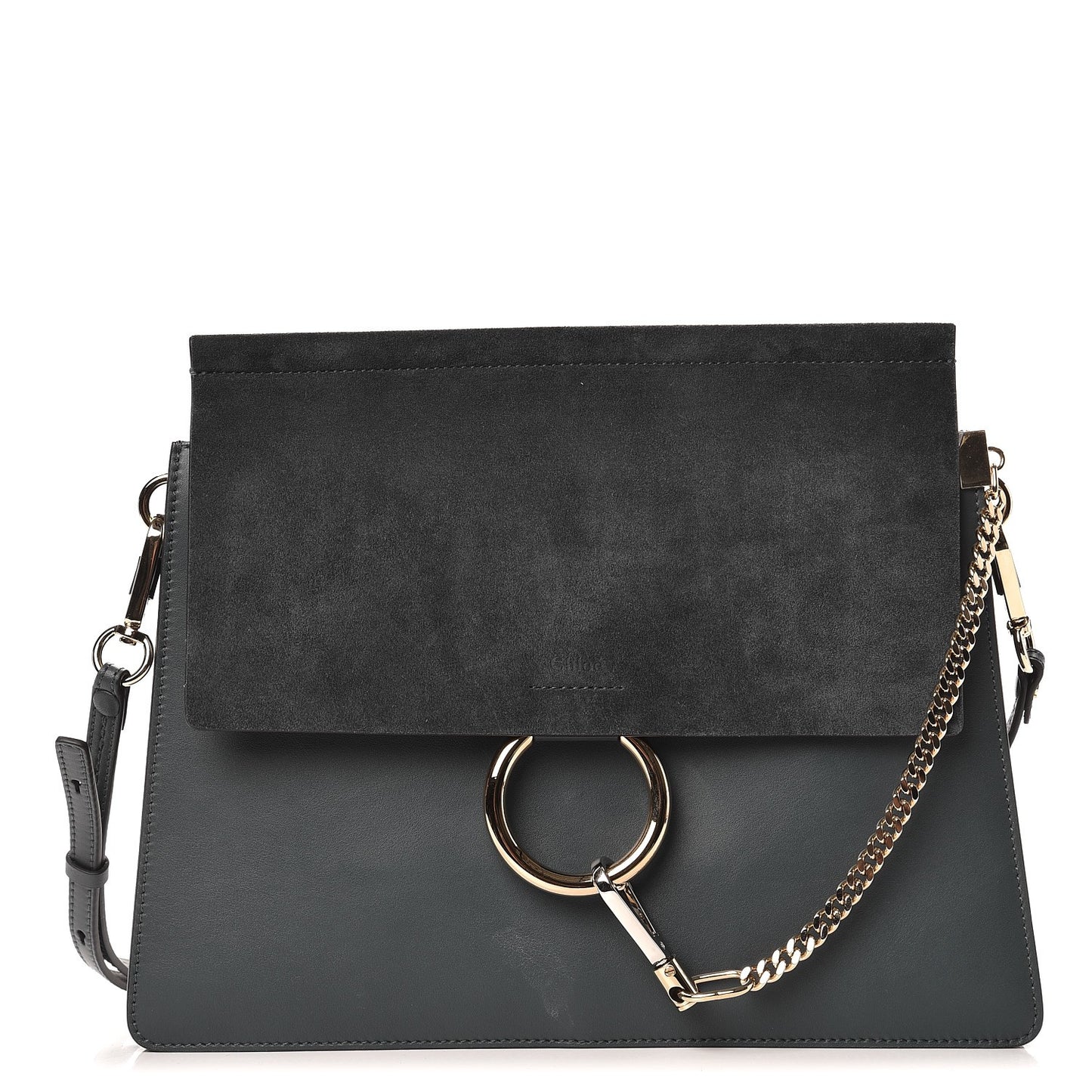 Suede Calfskin Medium Faye Shoulder Bag Silver Blue