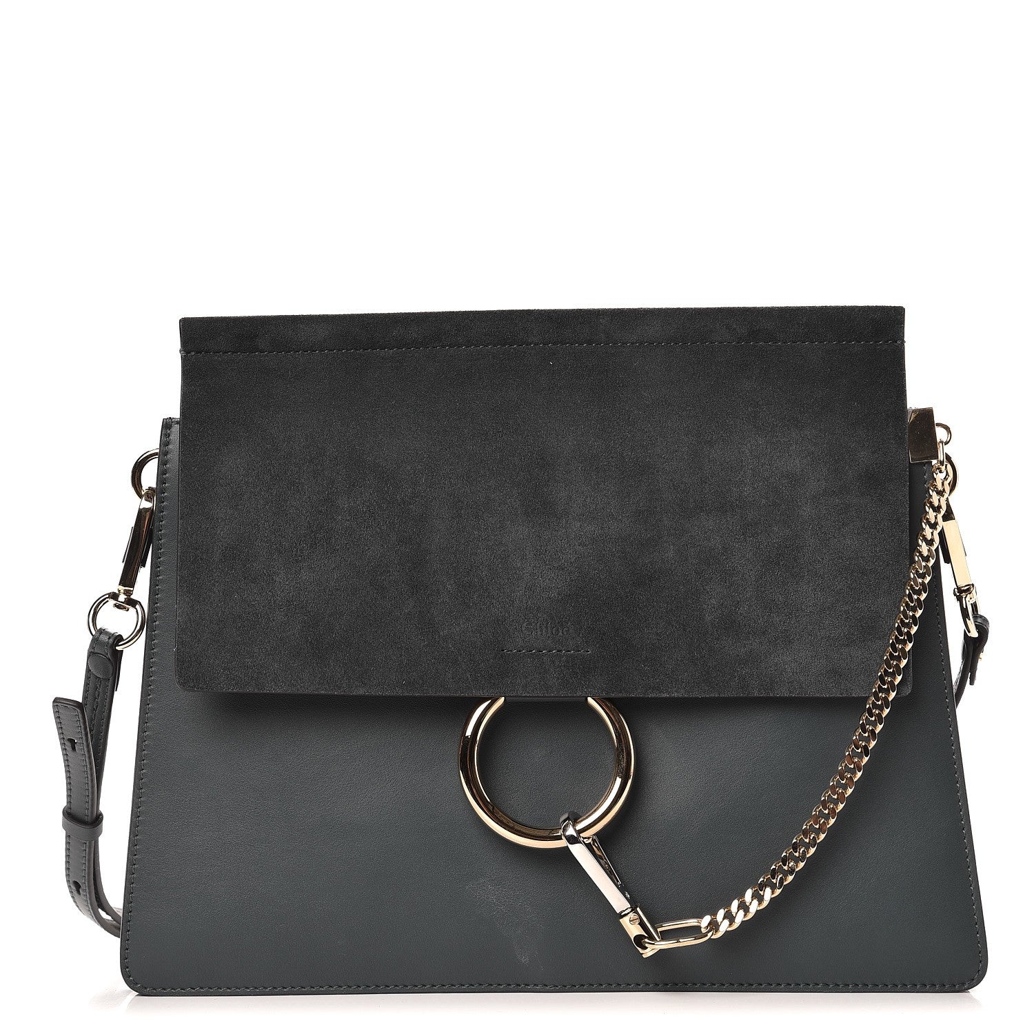 Chloe Suede Calfskin Medium Faye Shoulder Bag Silver Blue 1 of 7