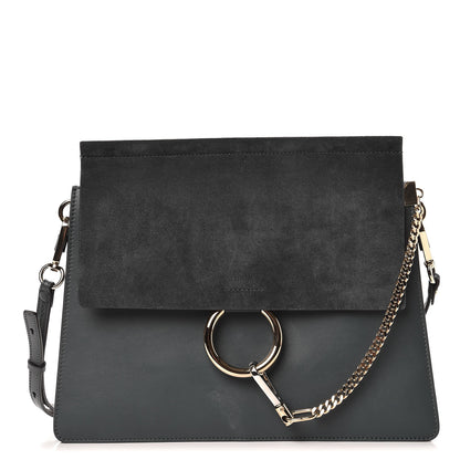 Chloe Suede Calfskin Medium Faye Shoulder Bag Silver Blue 1 of 7
