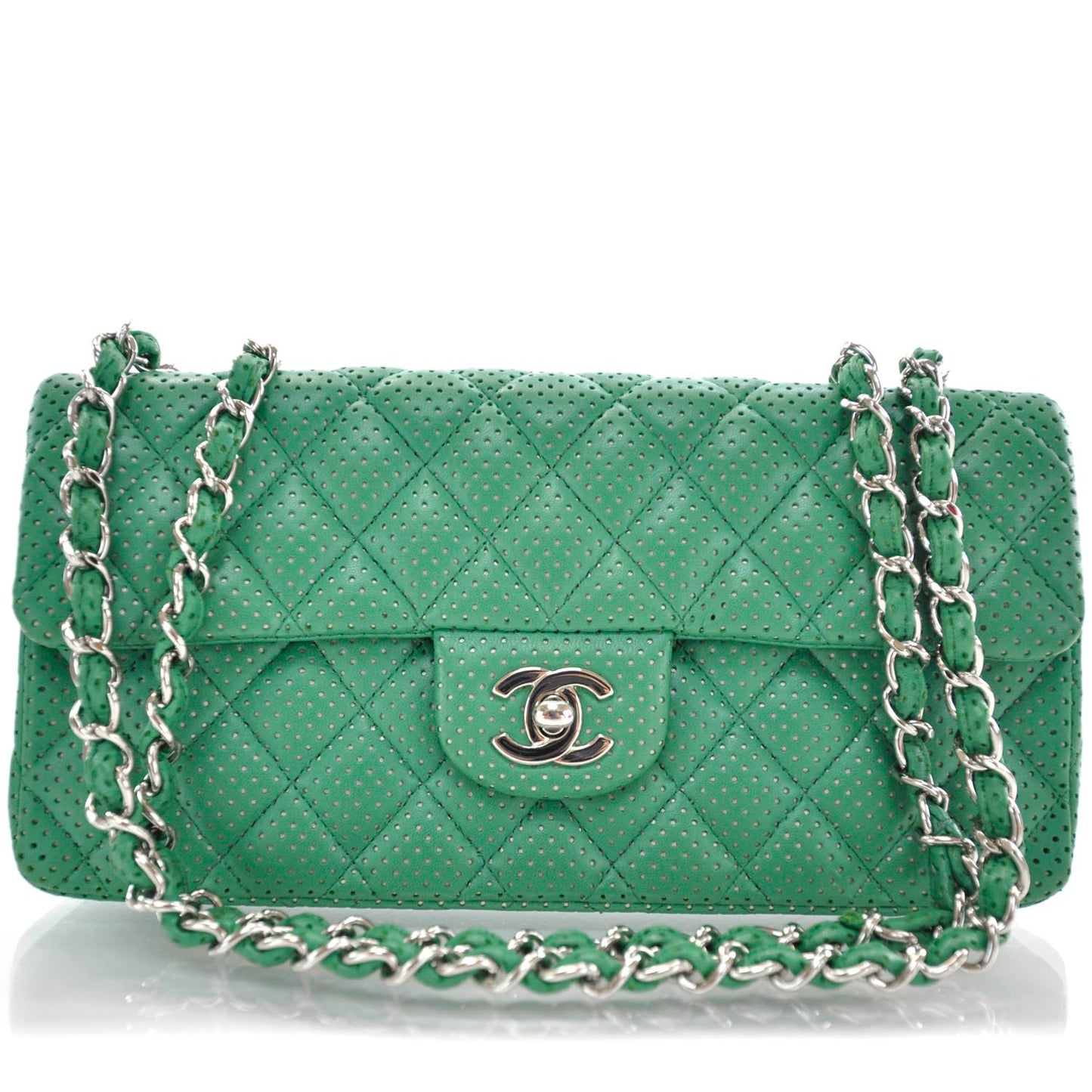 Calfskin Perforated East West Flap Green