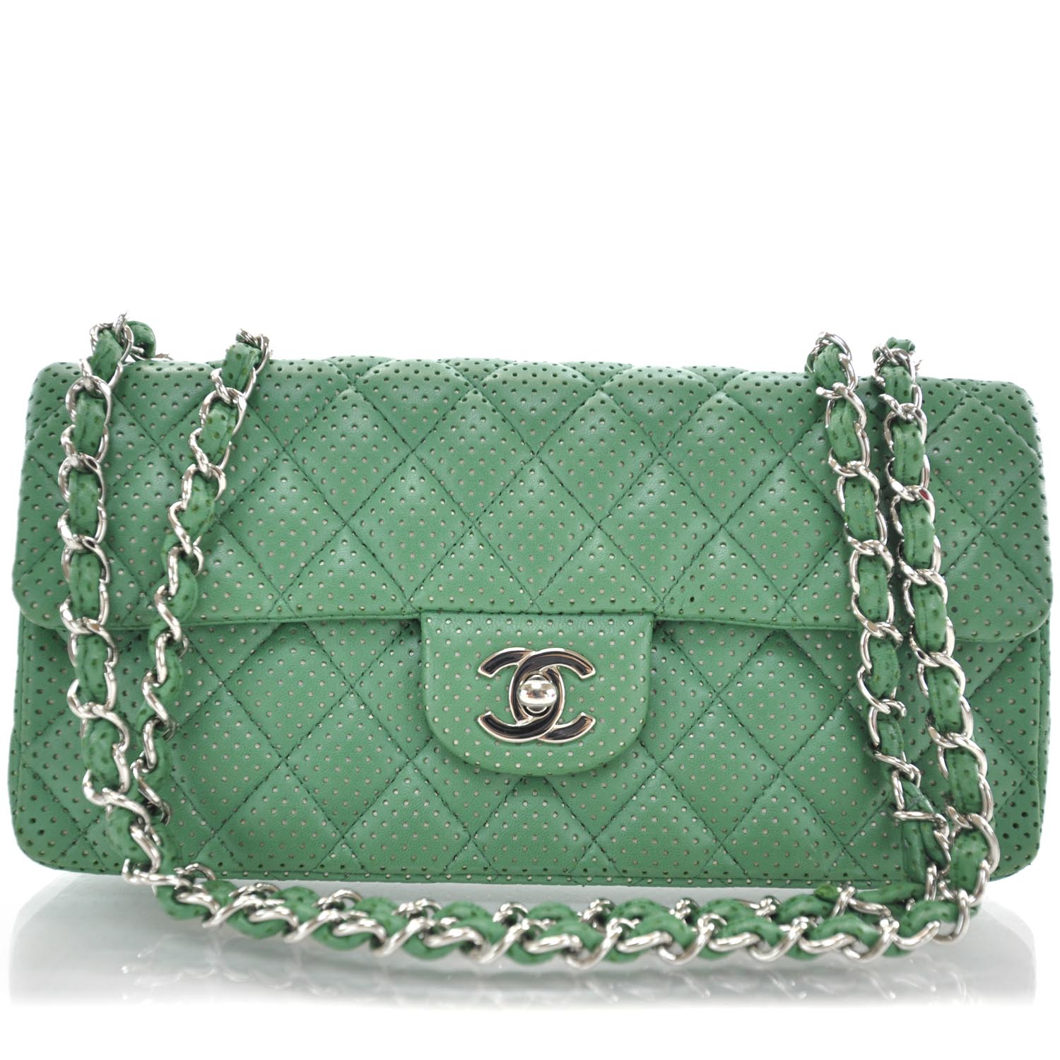 Chanel Calfskin Perforated East West Flap Green 1 of 11