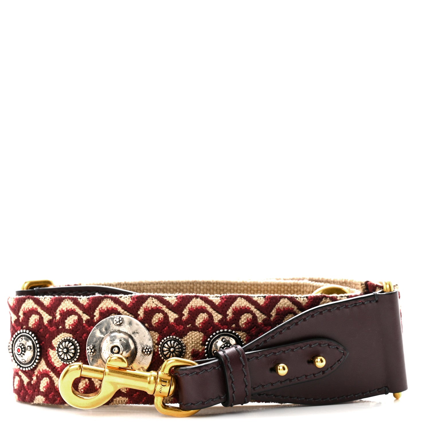 Christian Dior Oblique Studded Shoulder Strap Burgundy 1 of 5
