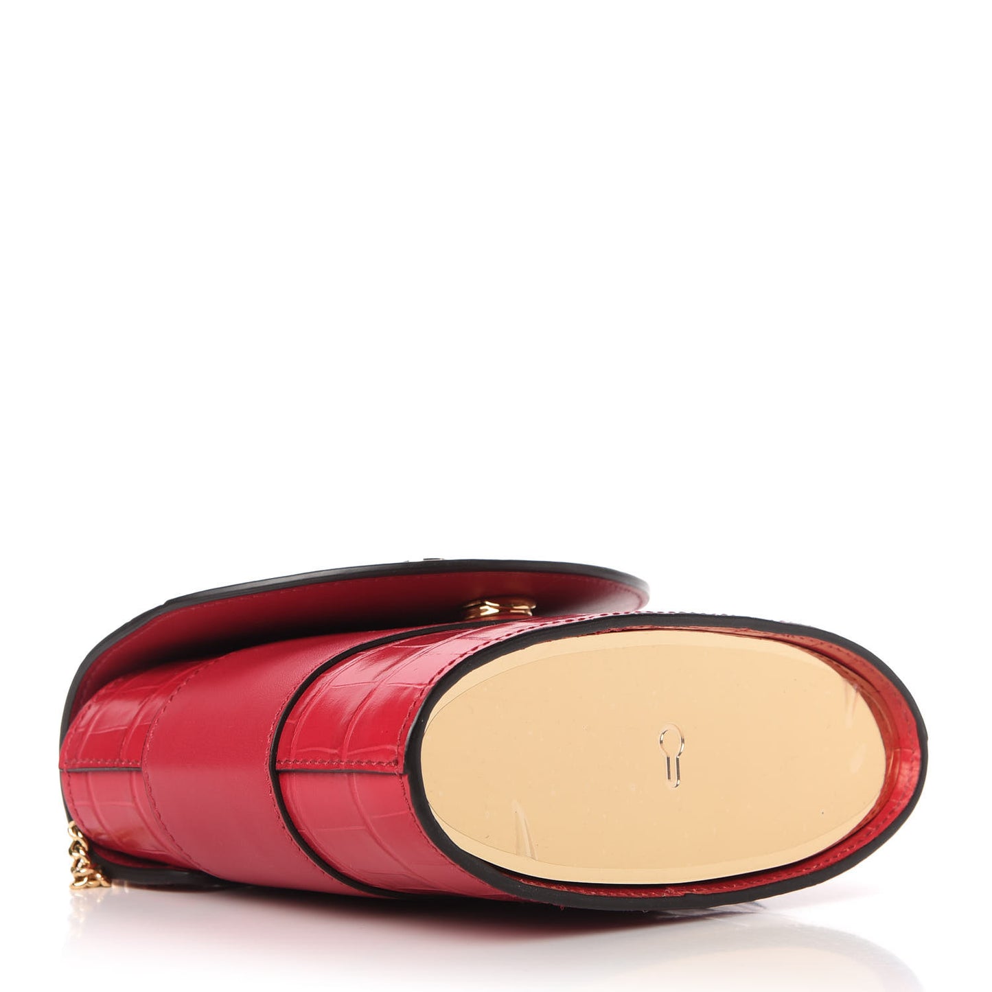 Calfskin Crocodile Embossed Small Aby Lock Crimson Pink