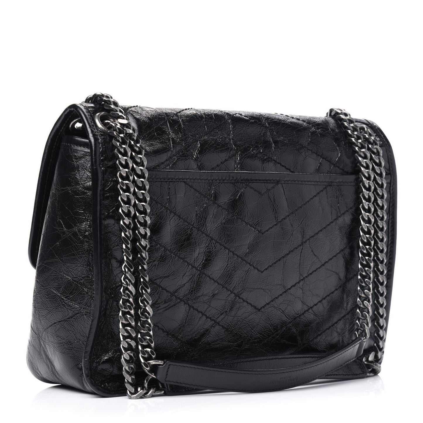 Crinkled Calfskin Matelasse Monogram Medium Niki Chain Satchel Black