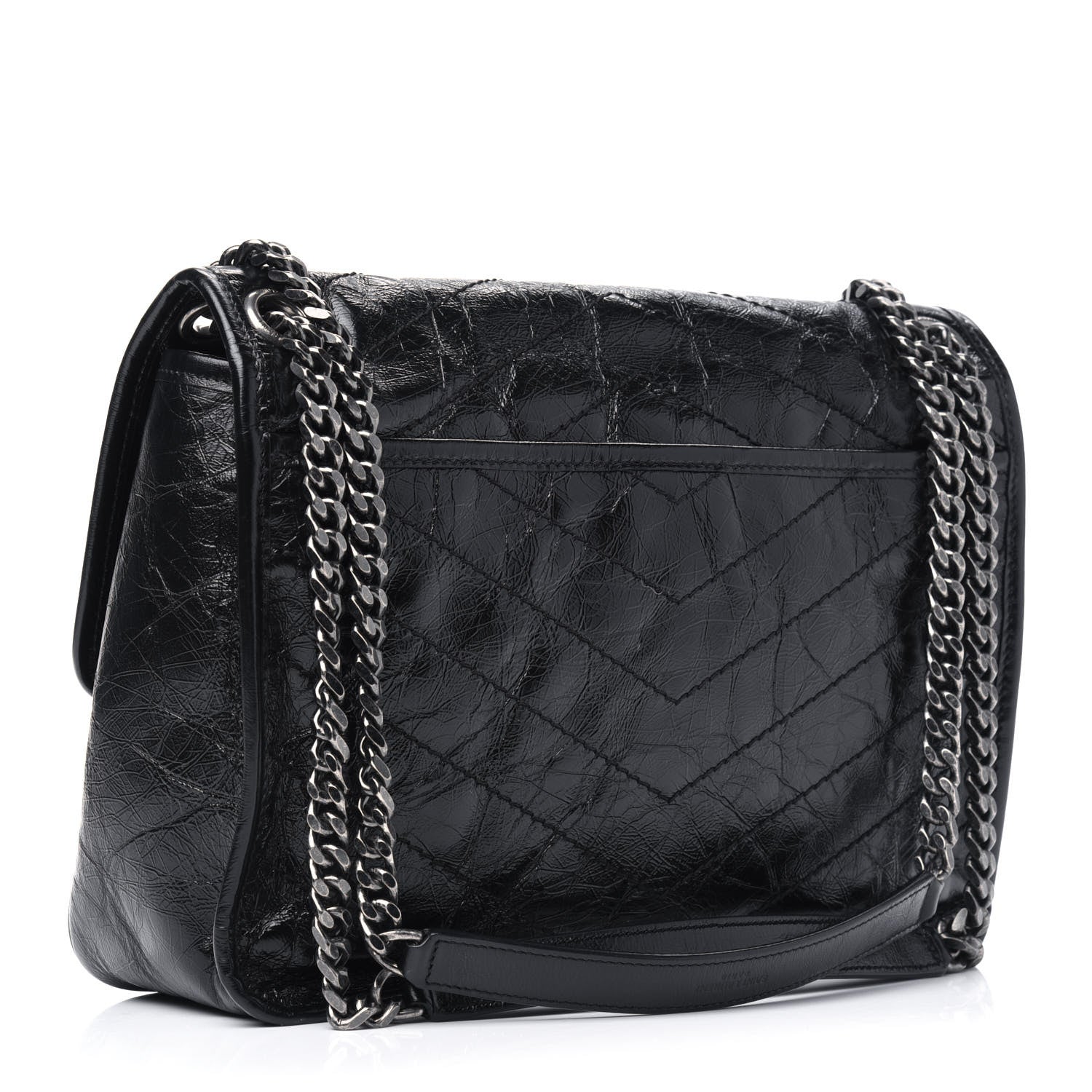 Saint Laurent Crinkled Calfskin Matelasse Monogram Medium Niki Chain Satchel Black 3 of 14