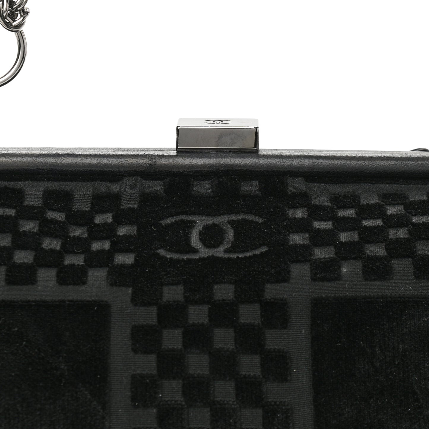 Velvet Checkered Kisslock Frame Bag Black