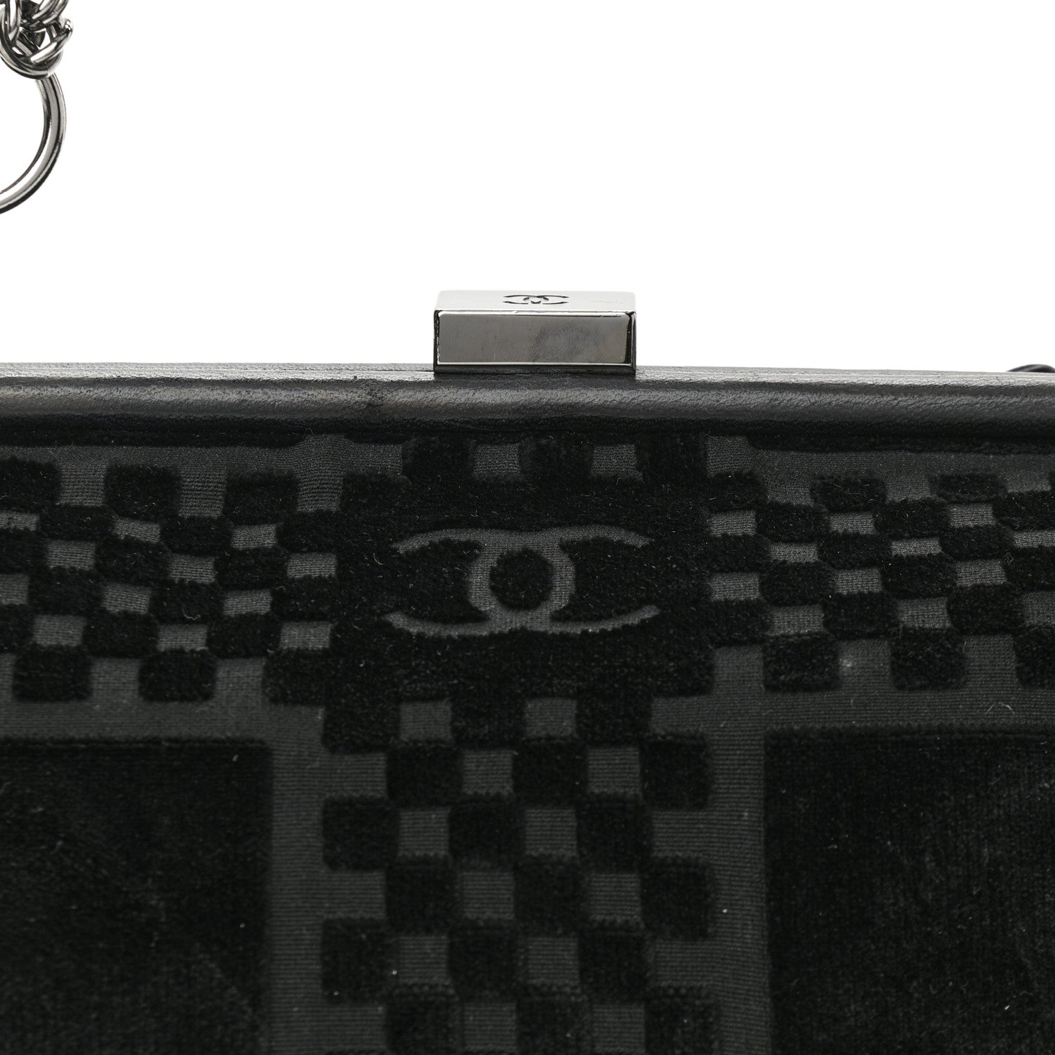 Chanel Velvet Checkered Kisslock Frame Bag Black 8 of 10