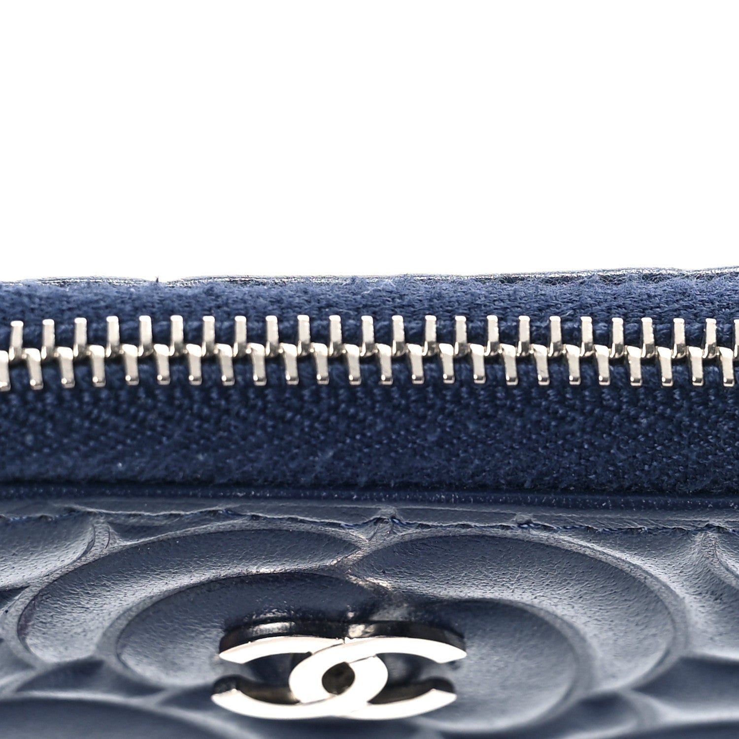 Chanel Lambskin Camellia Embossed Zip Coin Purse Navy 1159098