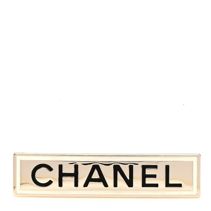 Chanel Metal Enamel Logo Brooch Gold 1 of 4