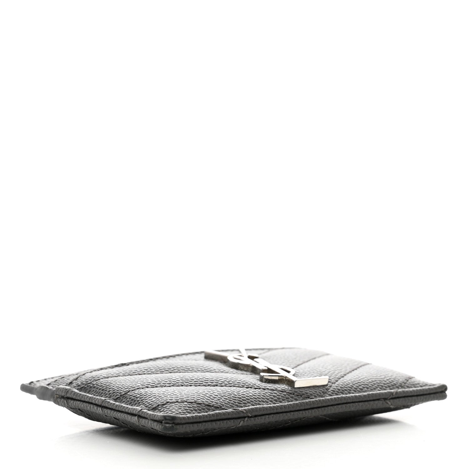 Saint Laurent Grain De Poudre Matelasse Chevron Monogram Credit Card Case Storm 4 of 7