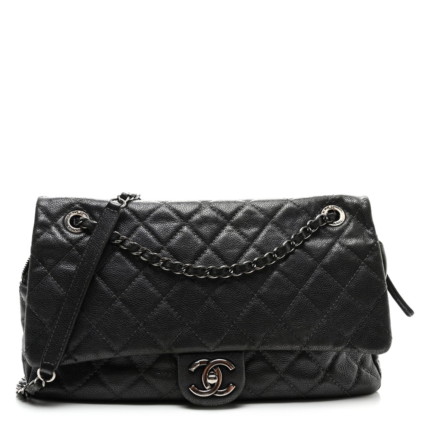 Iridescent Caviar Quilted Jumbo Easy Flap Grey