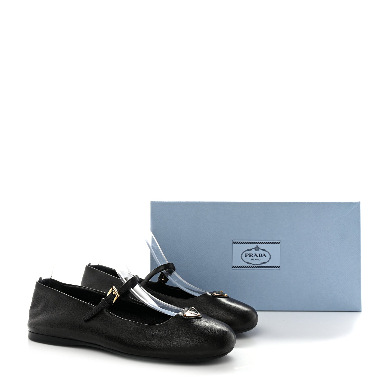 Prada Nappa Metal Triangle Logo Ballet Flats 37.5 Black 12 of 12