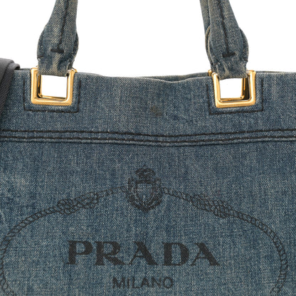 Prada Denim Logo Shopping Tote Blue 8 of 14