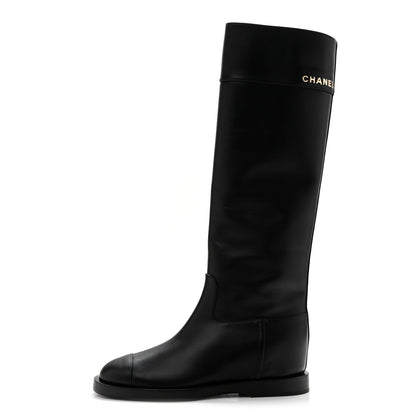 Chanel Calfskin Cap Toe Tall Boots 39 Black 1 of 9