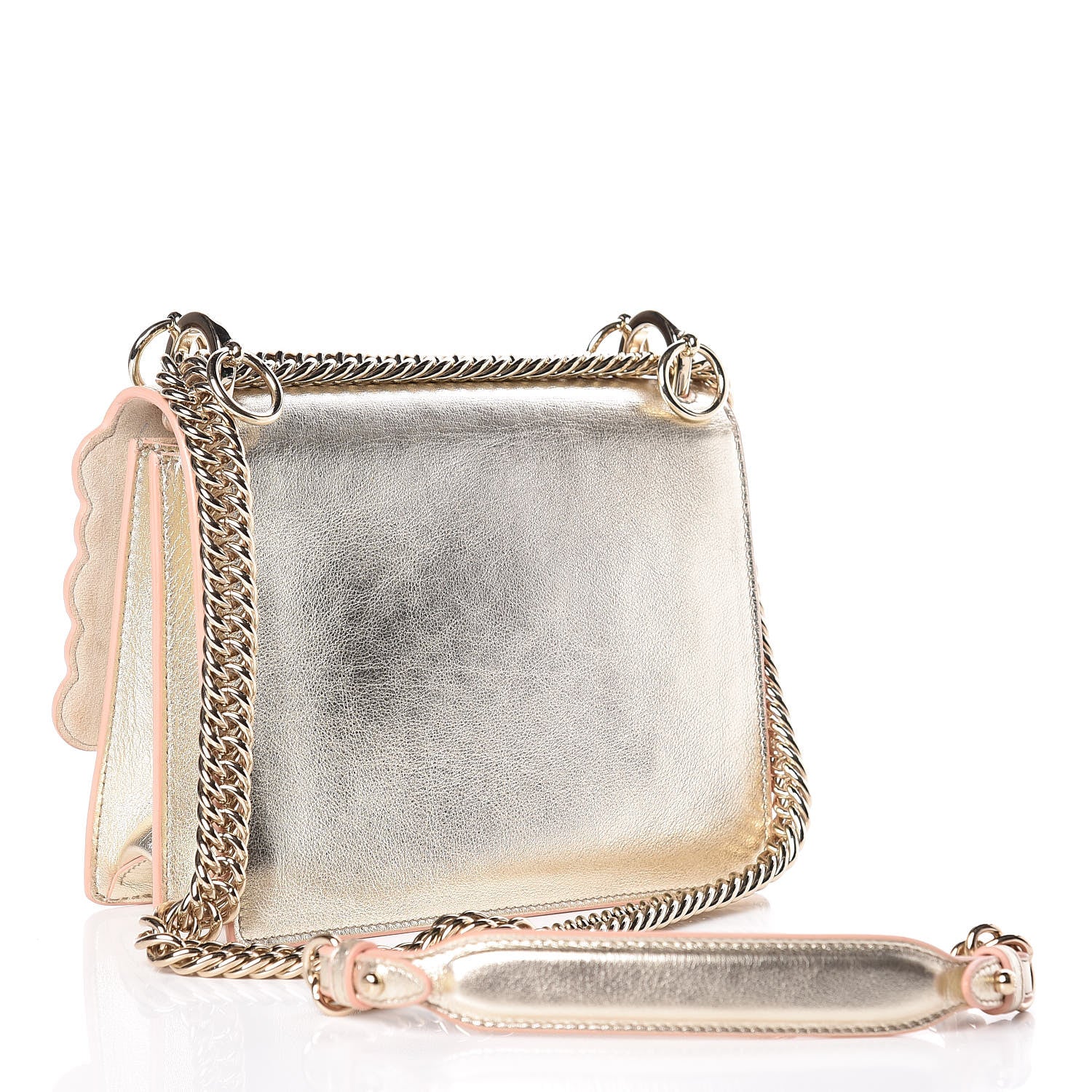 Fendi Vitello Catalan Mirror Scalloped Multi Studded Small Kan I Shoulder Bag Champagne 3 of 20
