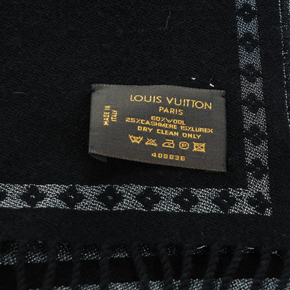 Louis Vuitton Wool Cashmere Lurex Monogram Scarf Black Silver 4 of 5