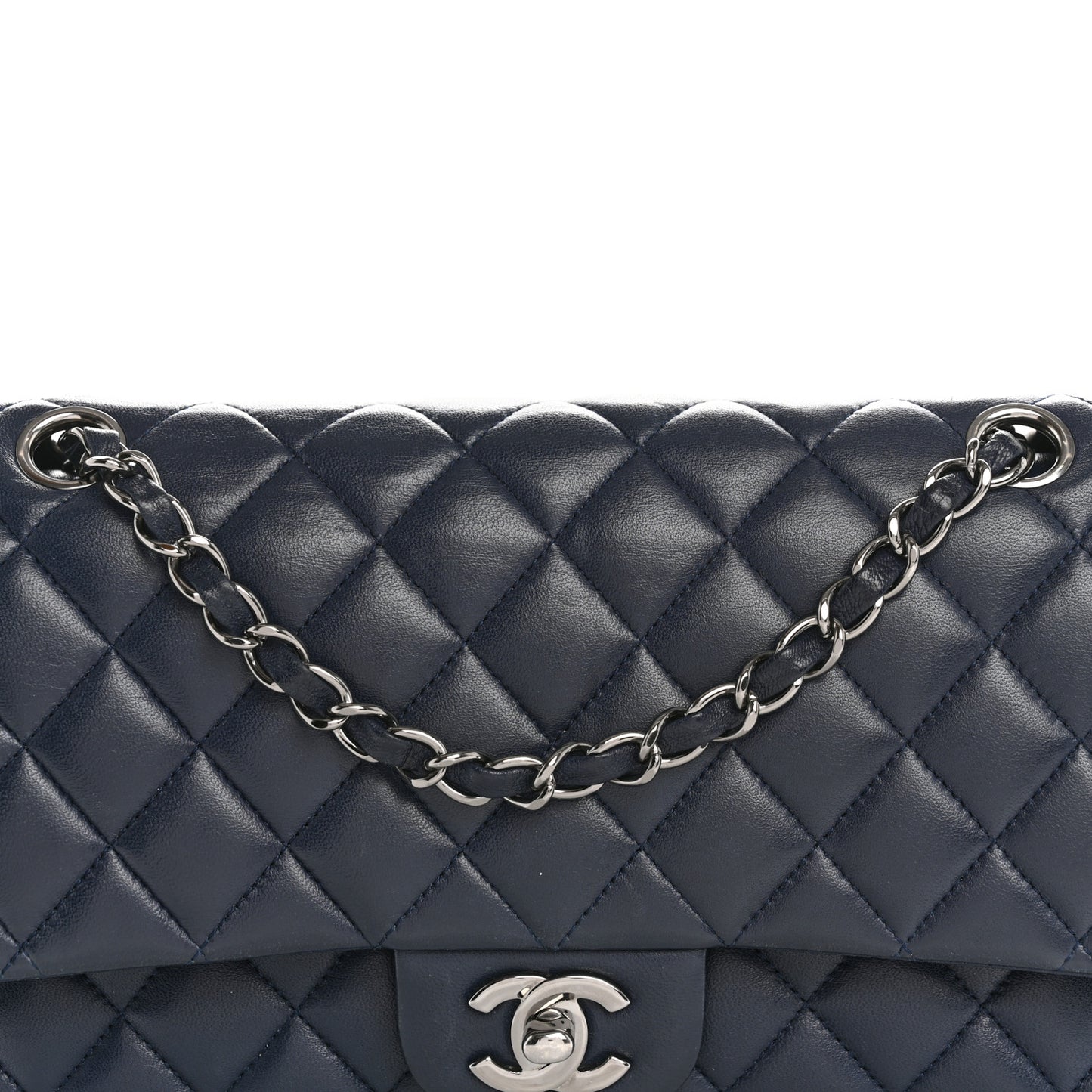 Lambskin Quilted Medium Double Flap Navy