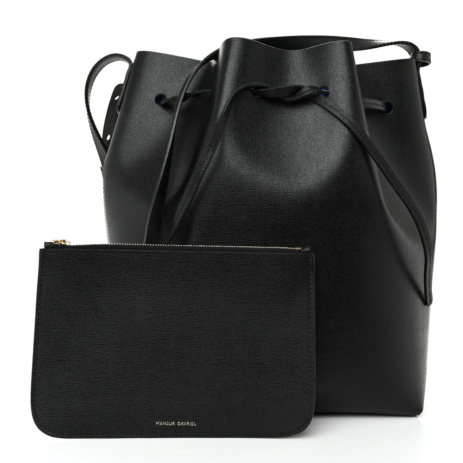 Mansur Gavriel Calfskin Mini Bucket Bag Black Royal Blu 3 of 12
