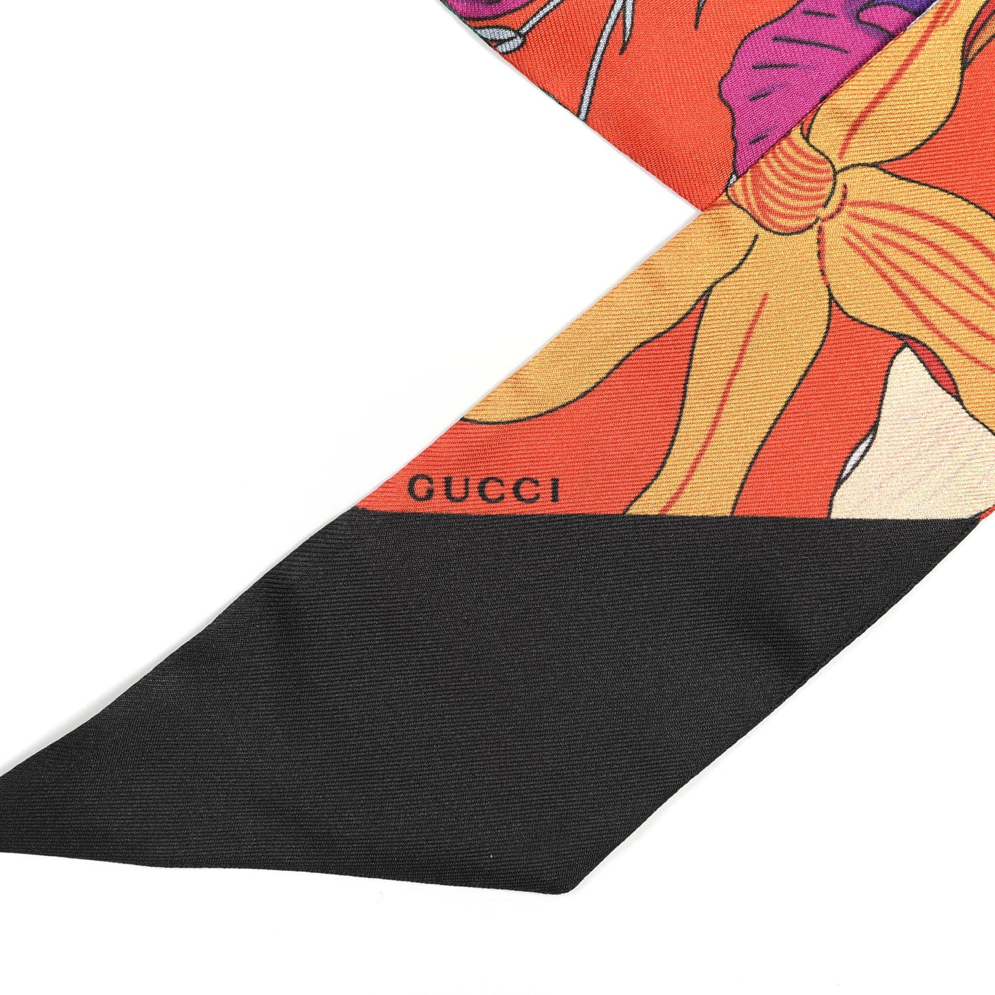 Silk Twill Flora Gothic Twilly Neck Bow Scarf Flame Black