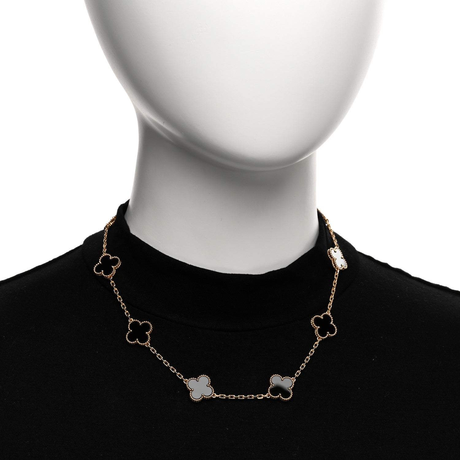 Van Cleef & Arpels 18K Yellow Gold Black Onyx 10 Motifs Vintage Alhambra Necklace 2 of 5