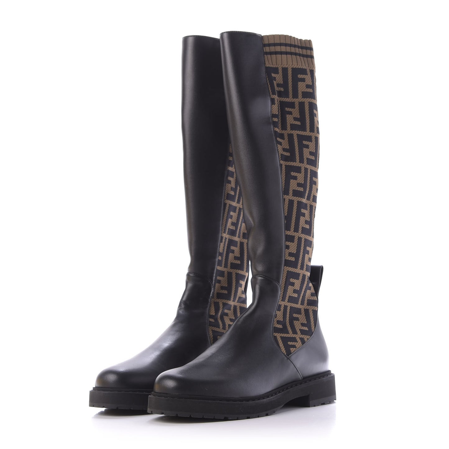 Nappa Microfiber Fabric FF Rockoko Tall Boots 37 Black Tobacco