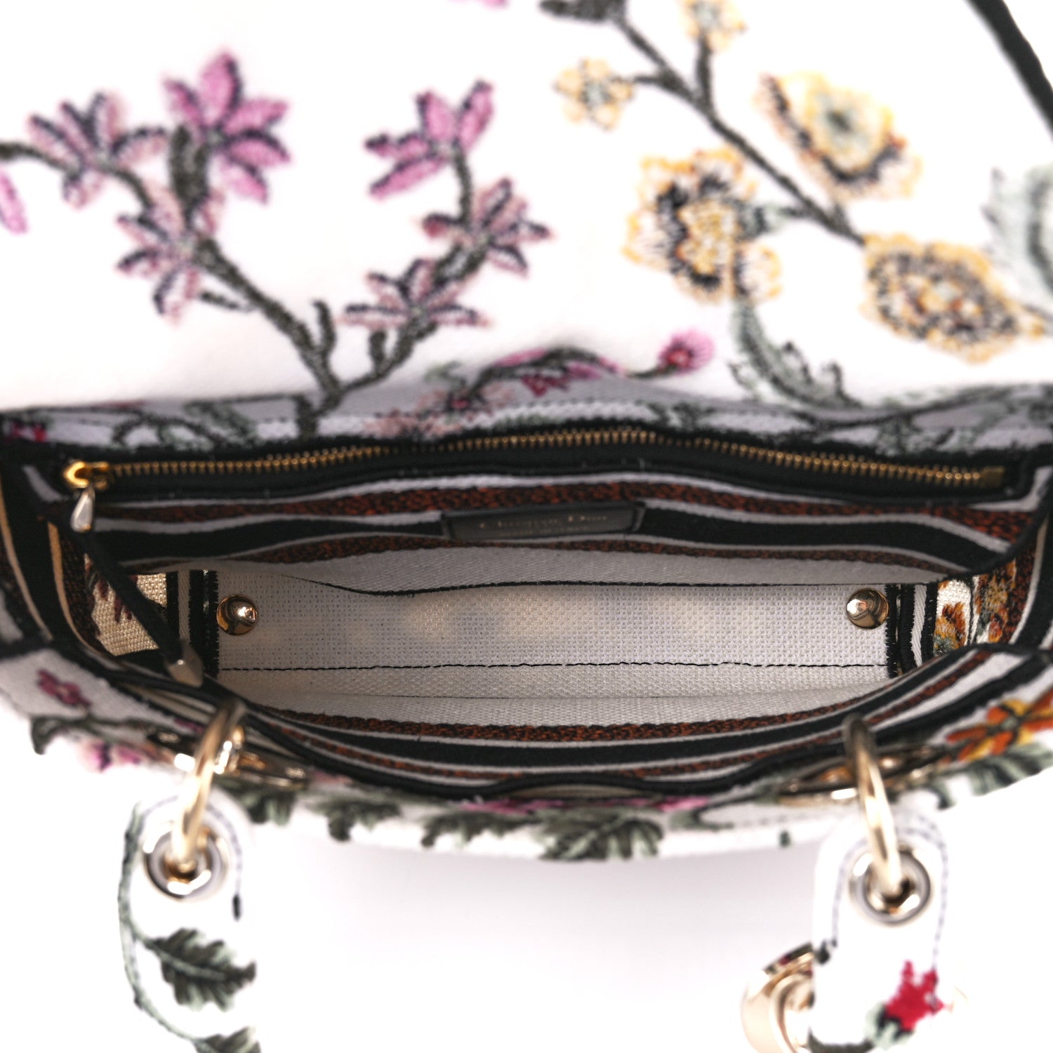 Christian Dior Canvas Petites Fleurs Embroidered Medium Lady D-Lite White Multicolor 5 of 10