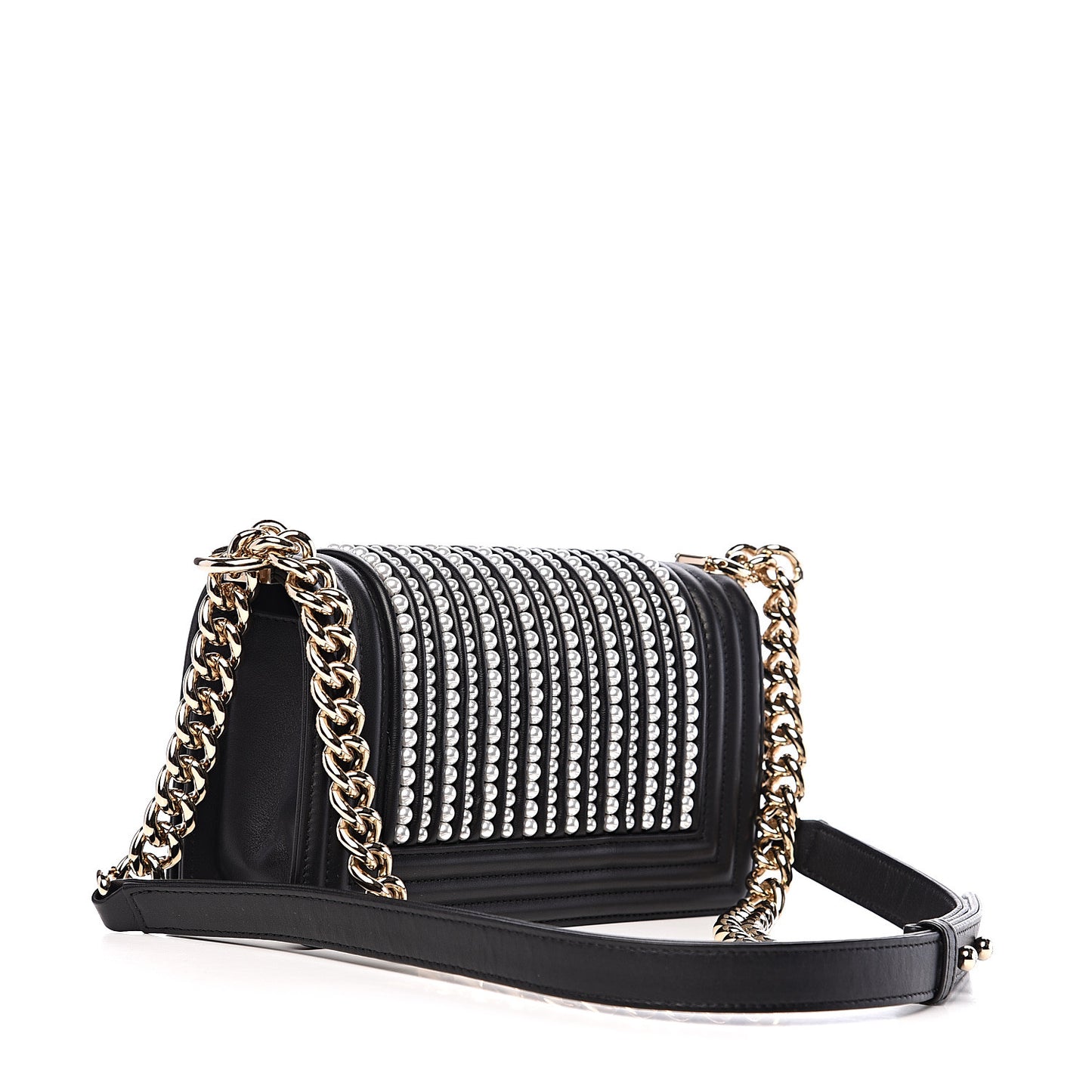 Calfskin Pearl Small Boy Flap Black