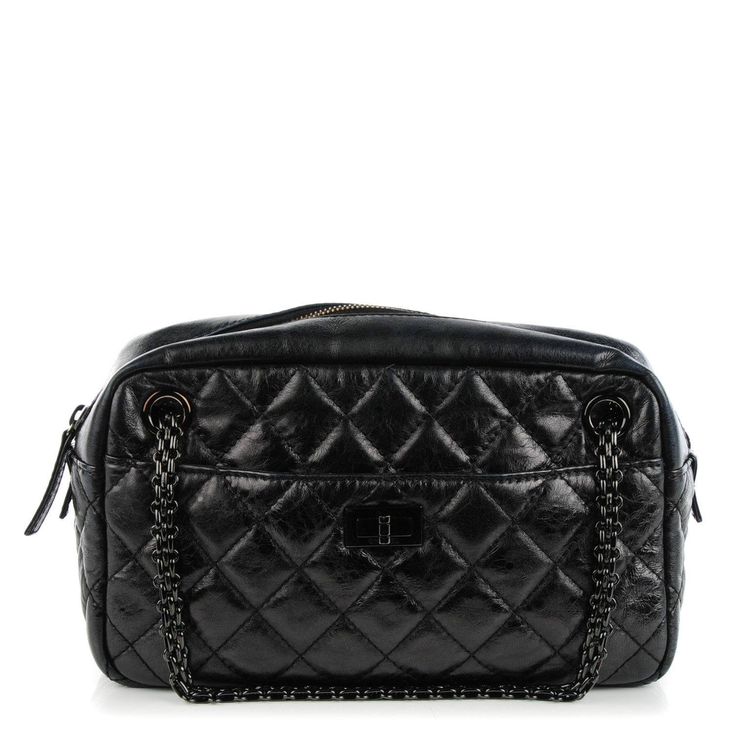 Chanel Metallic Aged Calfskin Quilted Medium Reissue Camera Case Black 1 of 8