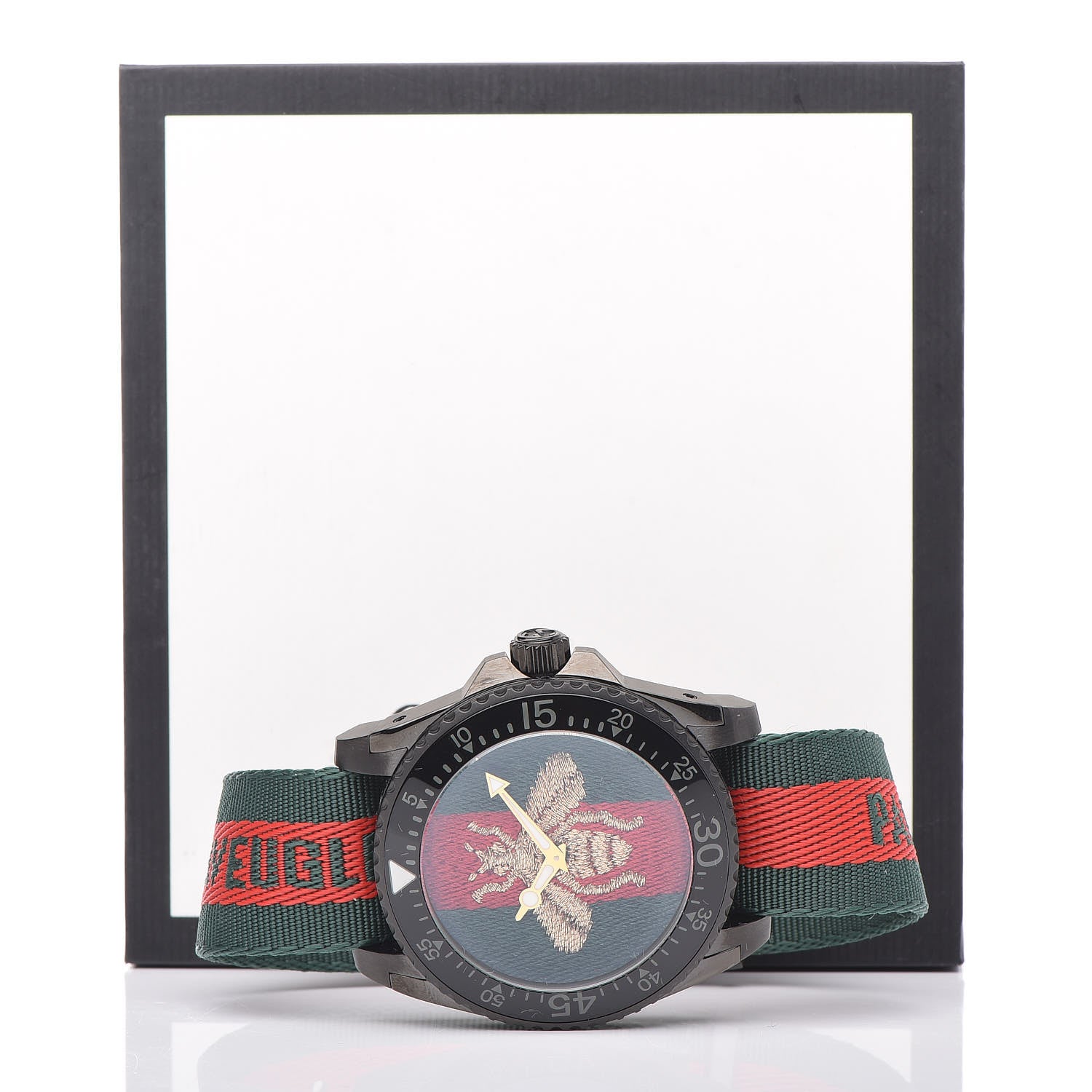 Gucci Stainless Steel Nylon 45mm Le Marche Des Merveilles Bee Quartz Watch Green 6 of 6