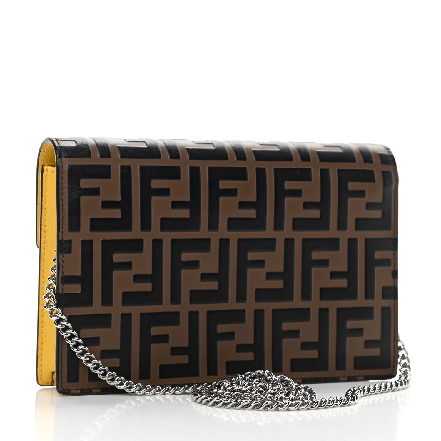 Fendi Vitello Cruise F is Fendi Bi-Color FF 1974 Embossed Medium Envelope Wallet On Chain Maya Black Sunflower 3 of 10