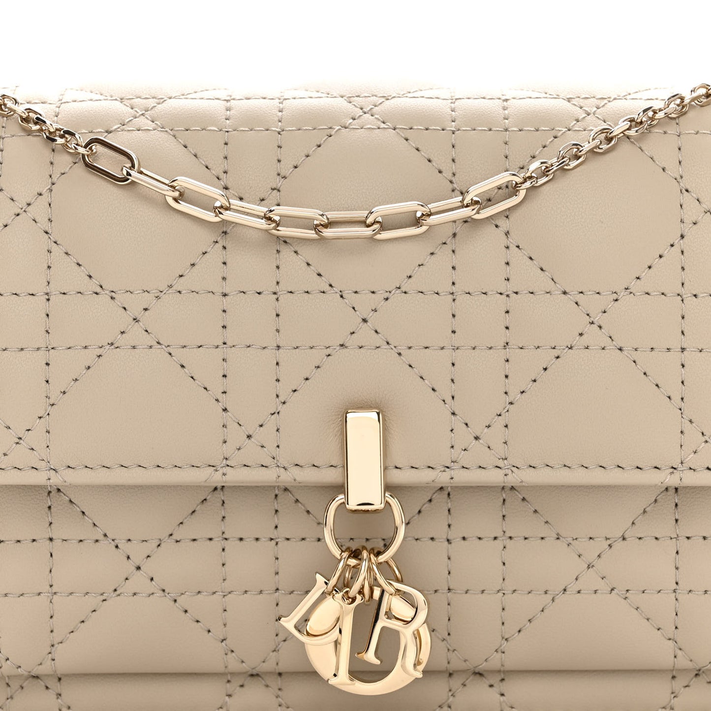 Lambskin Cannage Miss Dior Chain Pouch Sand