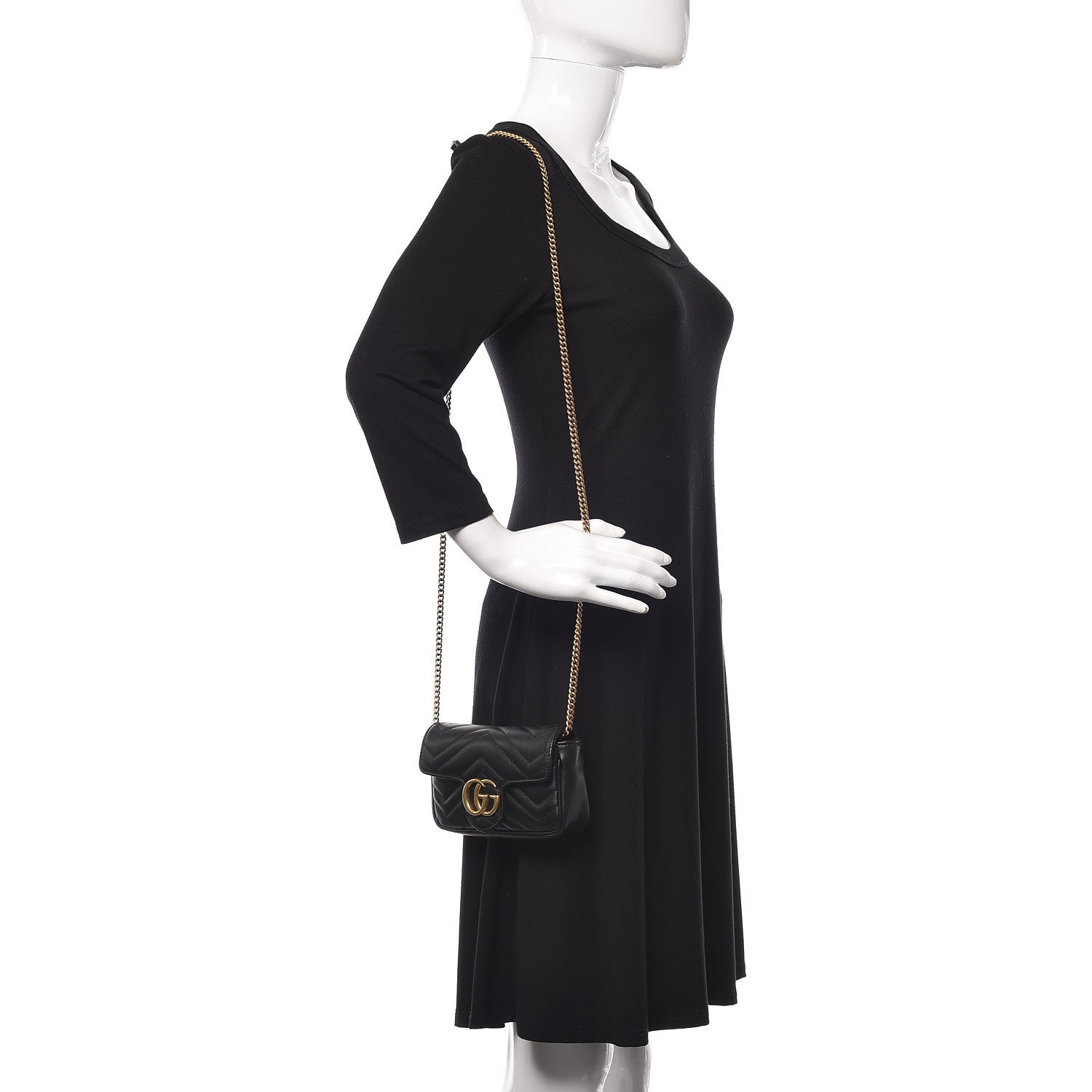 Gucci Calfskin Matelasse Super Mini GG Marmont Shoulder Bag Black 2 of 10
