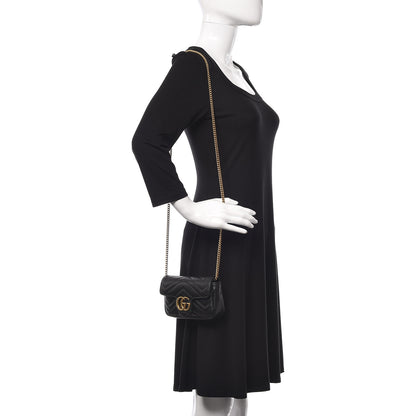 Gucci Calfskin Matelasse Super Mini GG Marmont Shoulder Bag Black 2 of 10