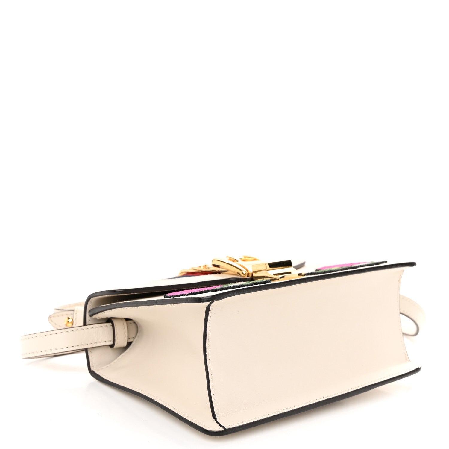 Gucci Calfskin Embroidered Mini Sylvie Top Handle Bag White 4 of 11