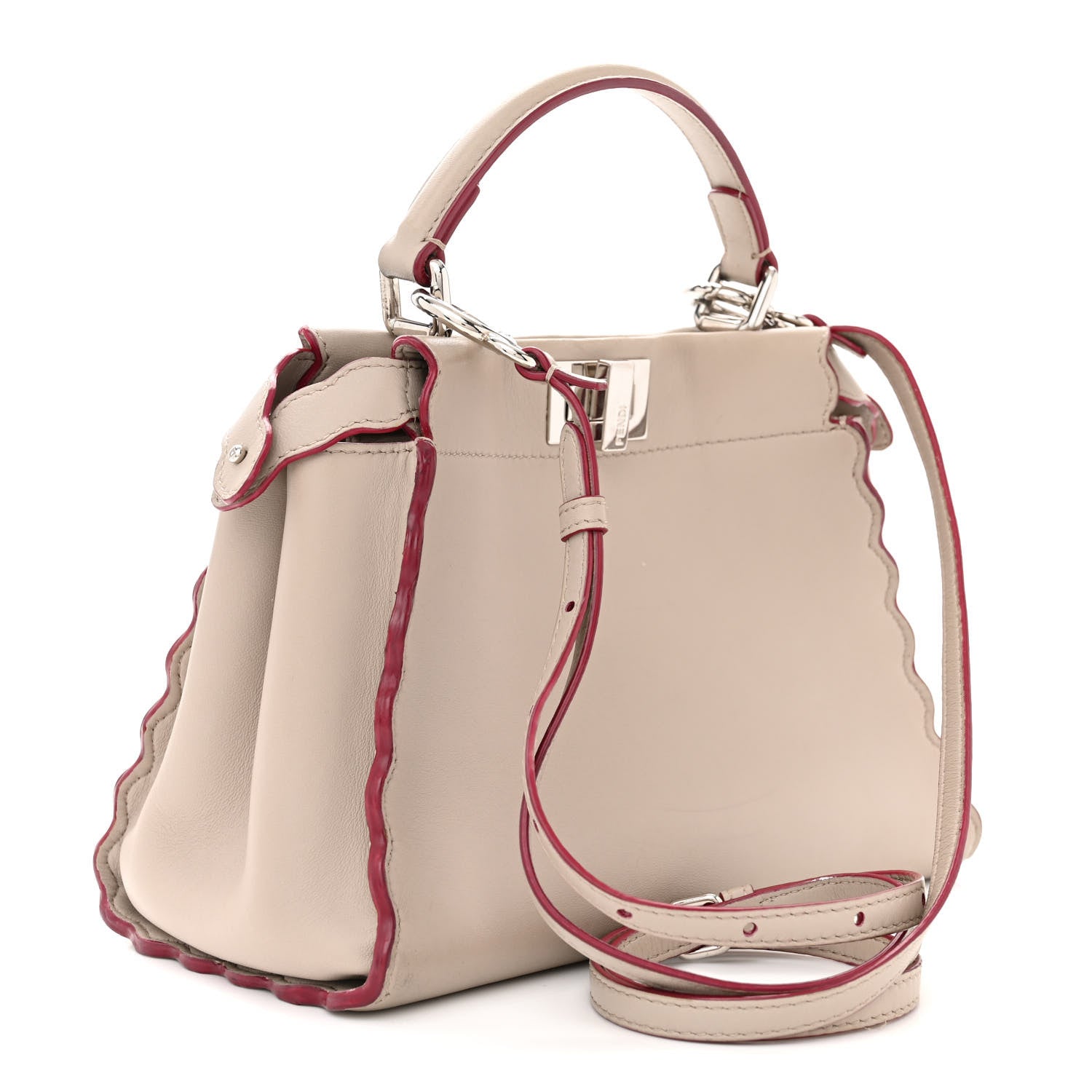 Fendi Nappa Embroidered Flower Scalloped Mini Peekaboo Iconic Satchel Grigio Polvere 3 of 20