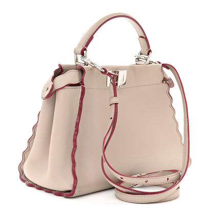 Fendi Nappa Embroidered Flower Scalloped Mini Peekaboo Iconic Satchel Grigio Polvere 3 of 20