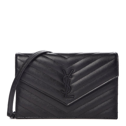 Saint Laurent Grain De Poudre Matelasse Chevron Monogram Envelope Chain Wallet Black 1 of 11