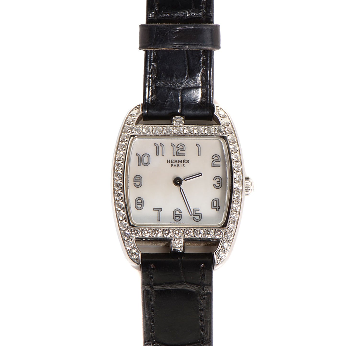 Stainless Steel Alligator Diamond Bezel 26mm Cape Cod Tonneau Quartz Watch Noir
