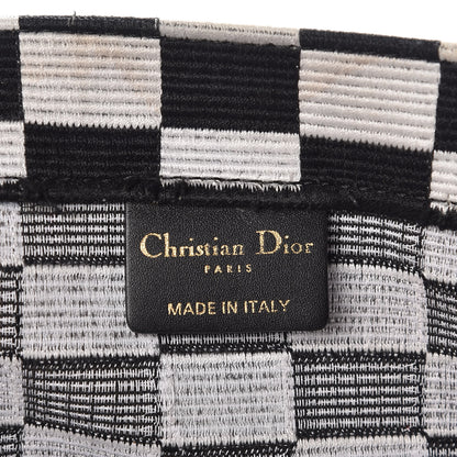 Christian Dior Canvas Embroidered Checkered Book Tote Black White 6 of 14