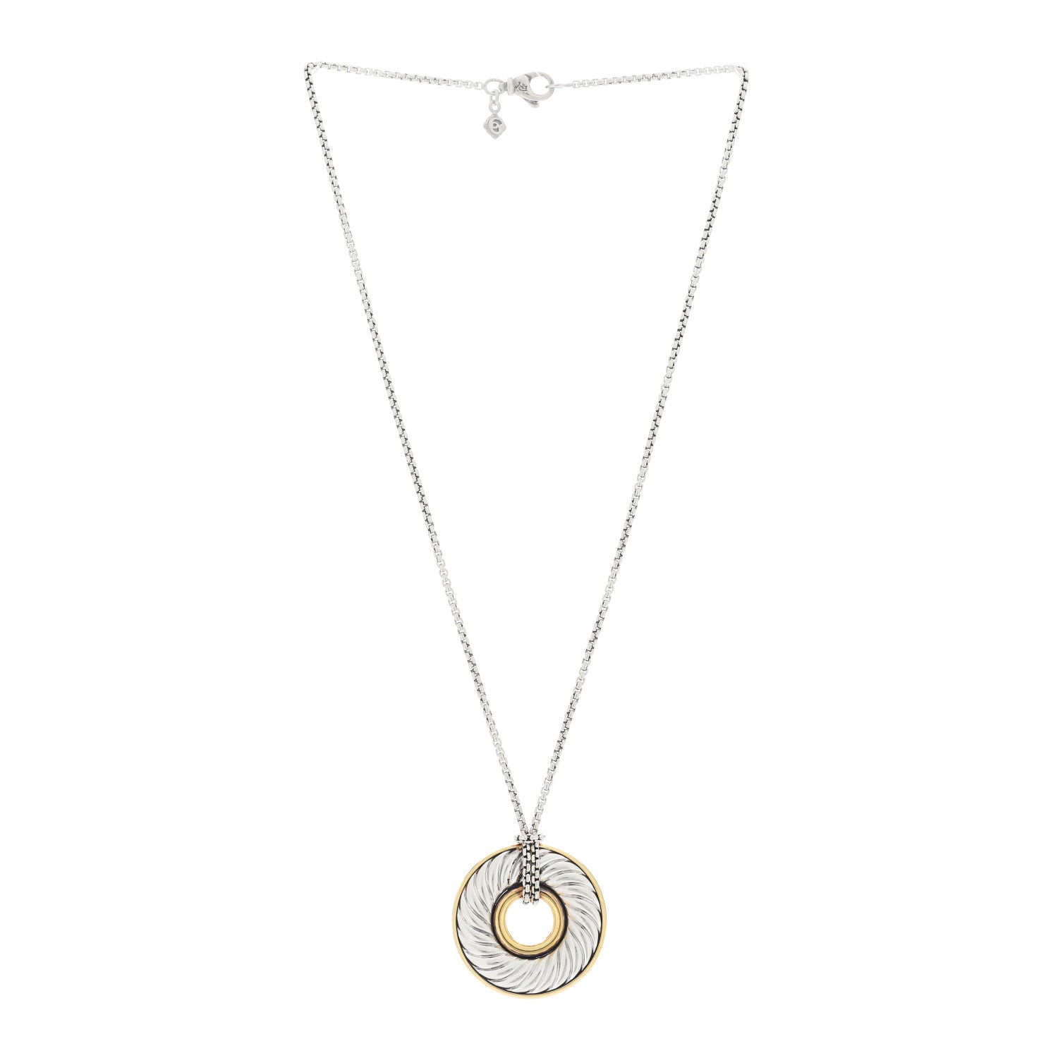 David Yurman Sterling Silver 18K Yellow Gold Cable Disc Necklace 2 of 4