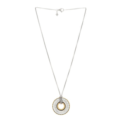David Yurman Sterling Silver 18K Yellow Gold Cable Disc Necklace 2 of 4